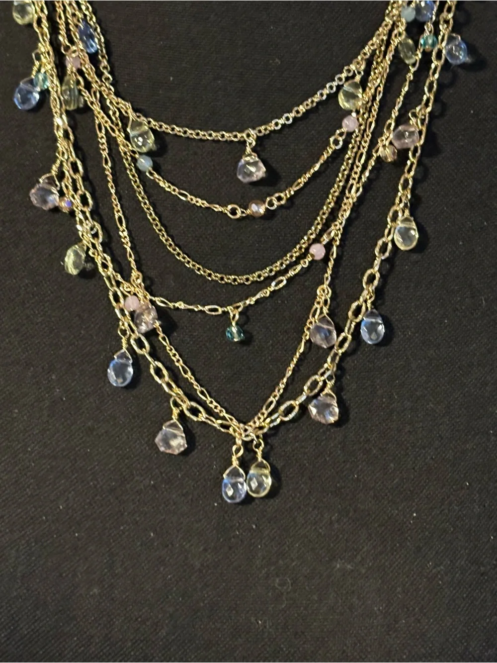 Talbots Multi-Strand Gold Necklace with Multi Colored Teardrop Crystal Beads
